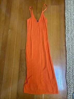 Vici Orange Textured Maxi Slip Dress